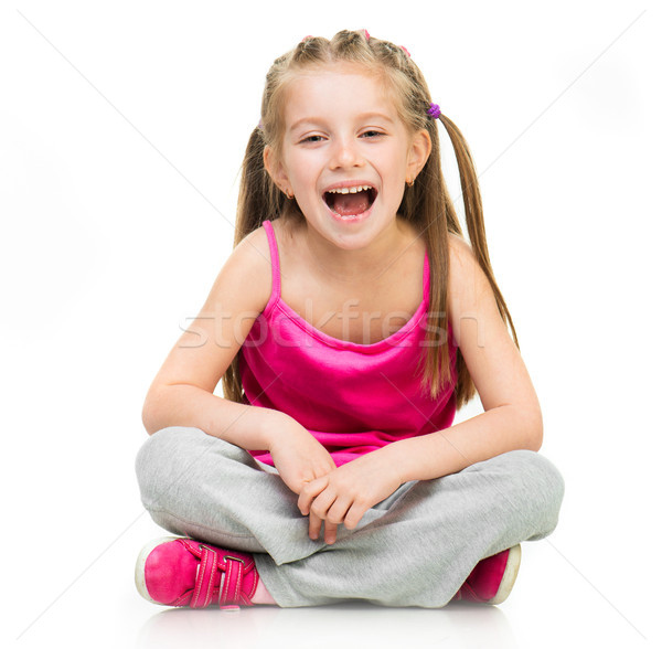 Dziewczyna gimnastyk uśmiechnięty dziewczynka studio biały Zdjęcia stock © GekaSkr