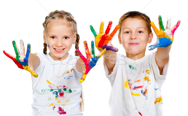 Menina feliz criança pintar diversão menino Foto stock © GekaSkr