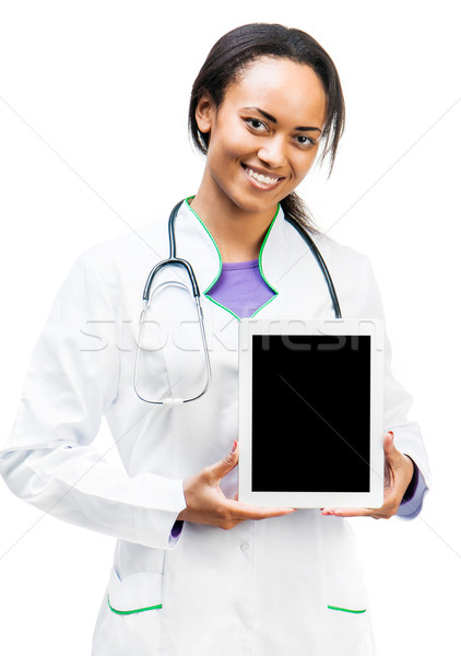 Medic digital comprimat zâmbitor alb Imagine de stoc © GekaSkr