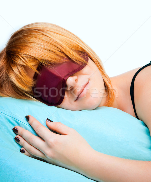 Snem młoda kobieta spać oka maska niebieski Zdjęcia stock © GekaSkr