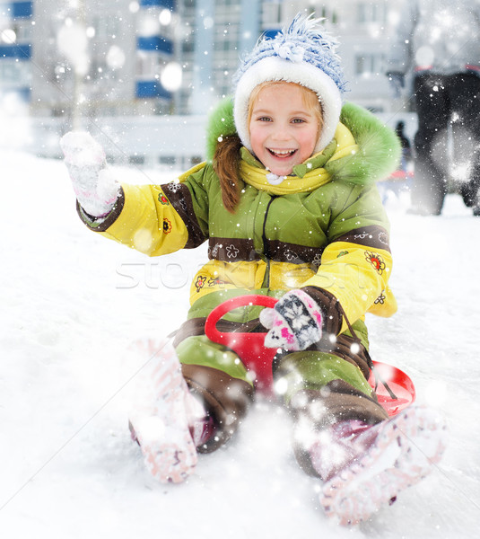 девушки счастливым ребенка сани зима улыбка Сток-фото © GekaSkr
