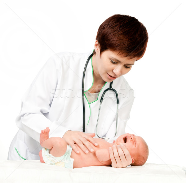 Medic copil femeie nou-nascut alb copii Imagine de stoc © GekaSkr