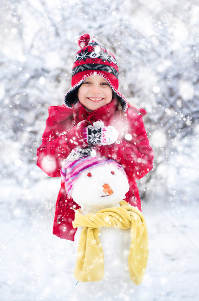 Petite fille bonhomme de neige fille à l'extérieur hiver temps [[stock_photo]] © GekaSkr