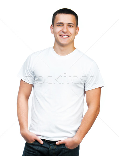 Stok fotoğraf: Genç · beyaz · gömlek · tshirt · genç · yalıtılmış