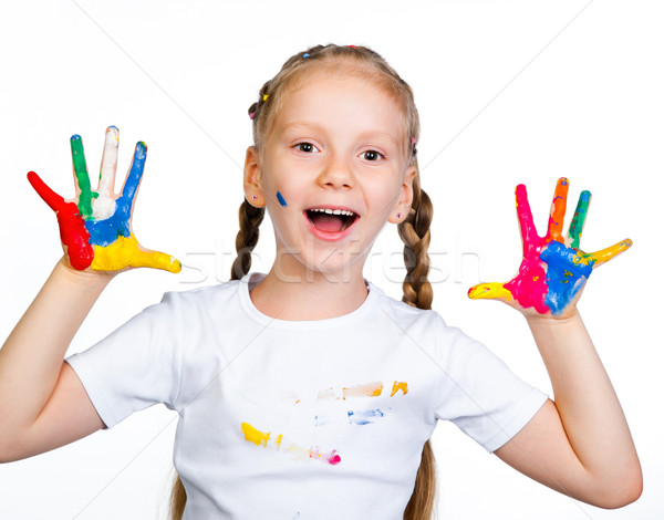 Fille main sourire visage heureux peinture [[stock_photo]] © GekaSkr