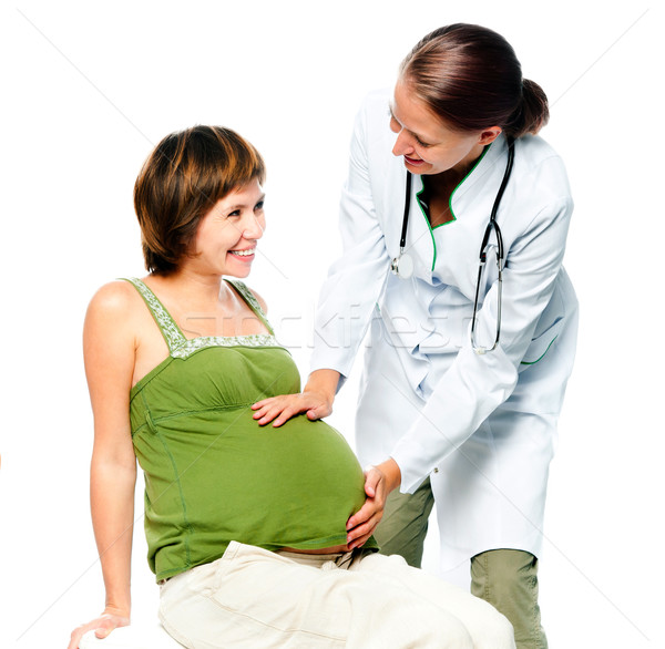 Medic femeie gravida femeie izolat alb fată Imagine de stoc © GekaSkr