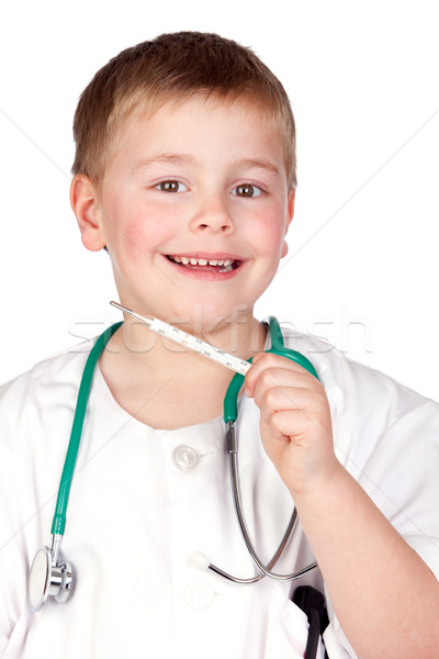 [[stock_photo]]: Adorable · enfant · médecin · uniforme · isolé · blanche