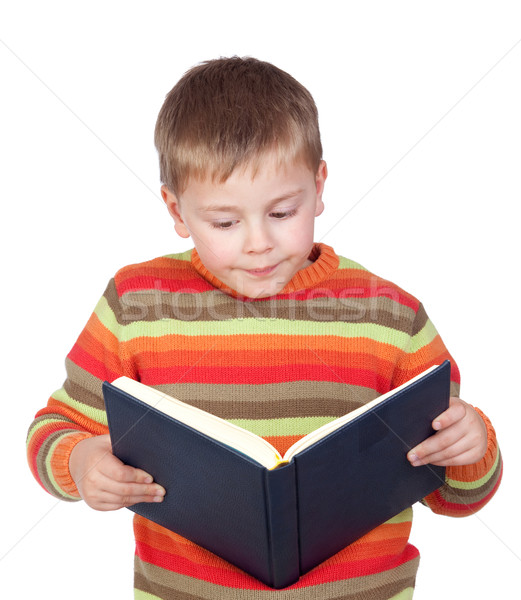 [[stock_photo]]: étudiant · enfant · livre · isolé · blanche · visage