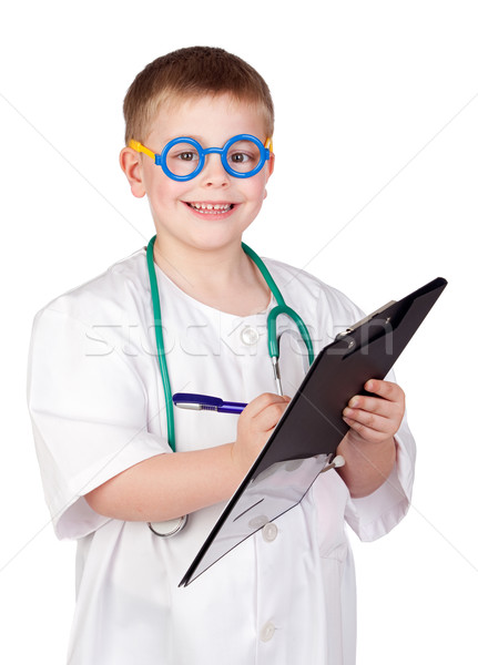 Amuzant copil medic uniforma izolat alb Imagine de stoc © Gelpi