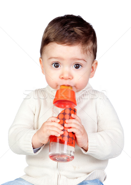 Frumos copil sticlă izolat alb faţă Imagine de stoc © Gelpi