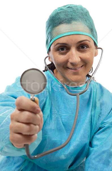 Atractiv doamnă medic alb concentra faţă Imagine de stoc © Gelpi