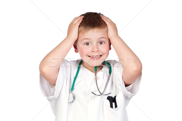 Uimit copil medic uniforma izolat alb Imagine de stoc © Gelpi