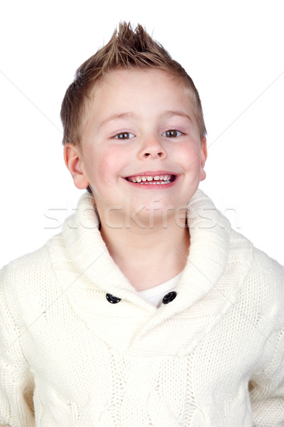 [[stock_photo]]: Adorable · enfant · blond · cheveux · isolé · blanche