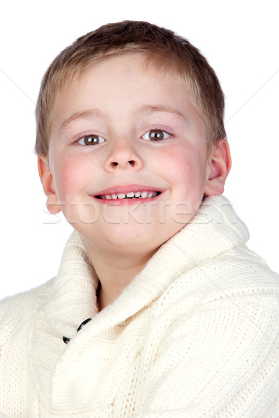 [[stock_photo]]: Adorable · enfant · blond · cheveux · isolé · blanche