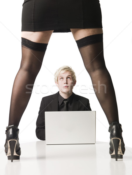 Homme travail au-dessous pression bureau fille [[stock_photo]] © gemenacom