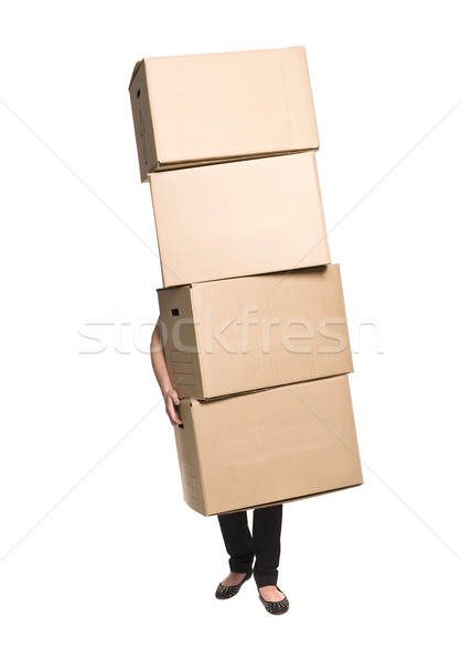 Mujer cuatro cajas cuadro de trabajo regalo Foto stock © gemenacom