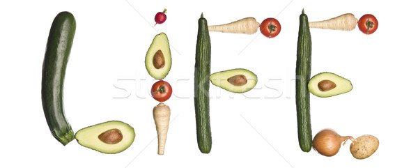 [[stock_photo]]: Mot · vie · sur · légumes · isolé · blanche