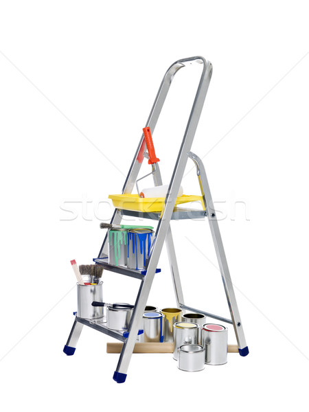 Stepladder with paint cans and brushes Stock photo © gemenacom