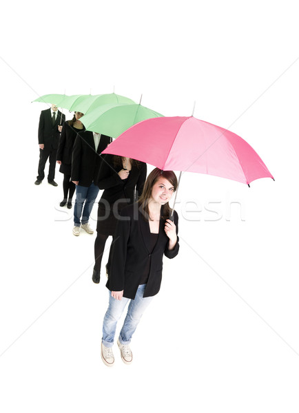 Groupe de gens parapluies isolé blanche hommes vert [[stock_photo]] © gemenacom