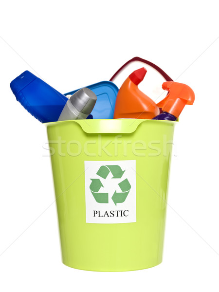 Imagine de stoc: Reciclare · plastic · produse · izolat · alb
