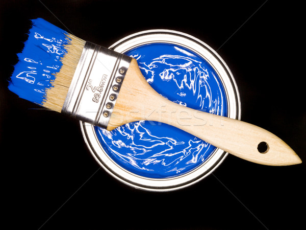 Kék festékes flakon ecset fölött fekete festmény Stock fotó © gemenacom