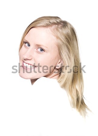 Nina sonrisa con dientes aislado blanco mujer retrato Foto stock © gemenacom