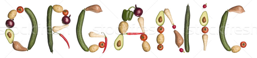 слово органический из овощей изолированный белый Сток-фото © gemenacom