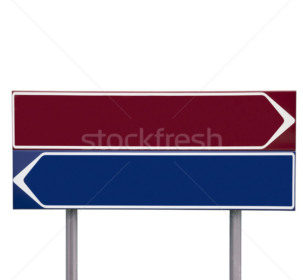 Stockfoto: Rood · Blauw · richting · borden · geïsoleerd · witte