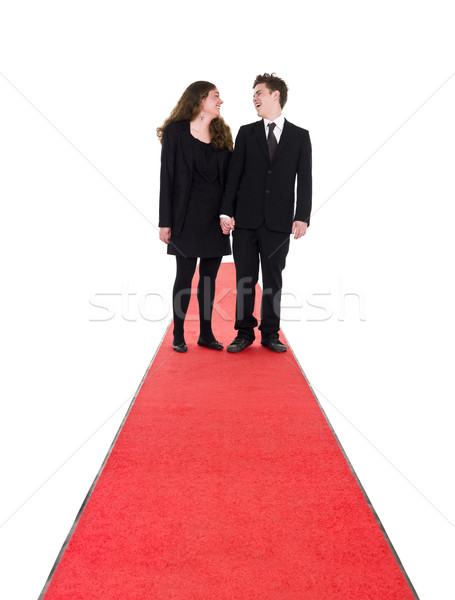 Couple permanent tapis rouge isolé blanche homme [[stock_photo]] © gemenacom