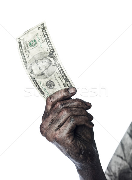 Dirty hand holding a five dollar bank-note Stock photo © gemenacom