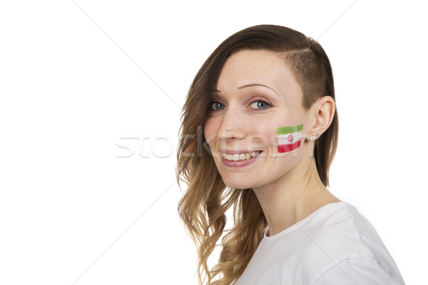 Iráni lány mosolyog zászló Irán arc Stock fotó © gemenacom