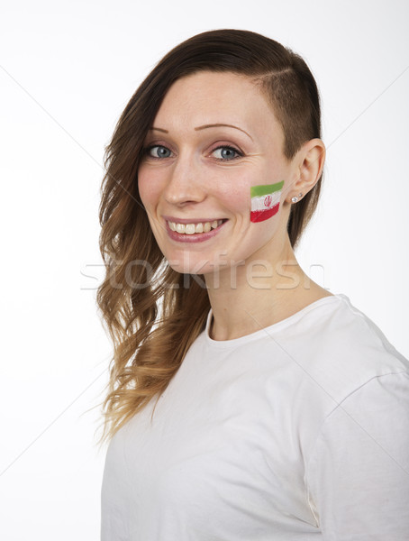 Iráni lány mosolyog zászló Irán arc Stock fotó © gemenacom