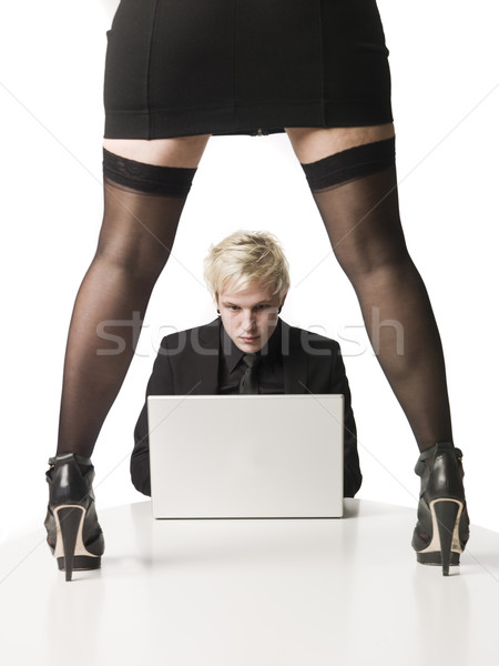 Człowiek pracy poniżej ciśnienie biuro dziewczyna Zdjęcia stock © gemenacom