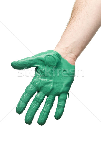 Groene geschilderd hand geïsoleerd witte man Stockfoto © gemenacom