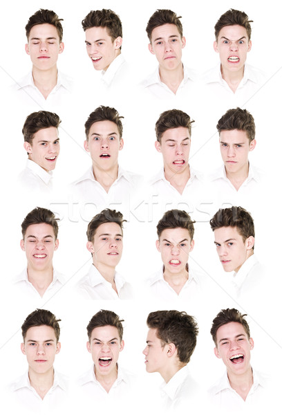 16 portrék férfi kollázs fiatalember izolált Stock fotó © gemenacom