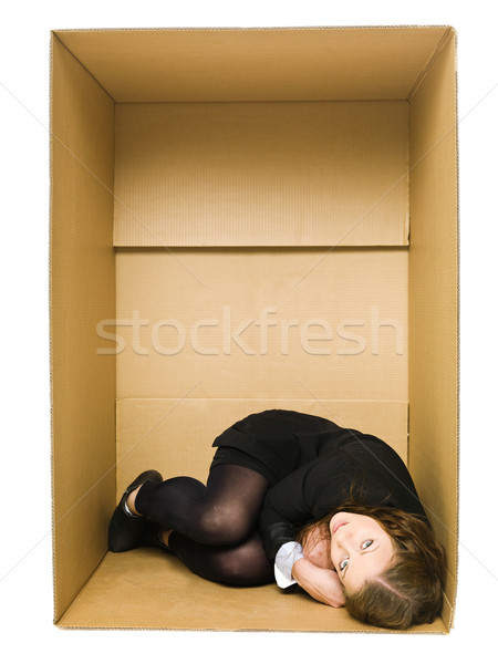 Stock photo: Woman in a Carboard Box