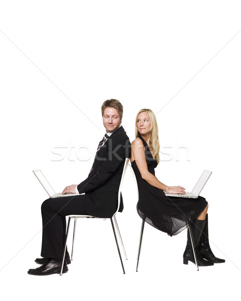 工作 電腦 男子 椅子 女 白 商業照片 © gemenacom