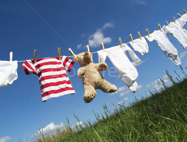 Wäscheleine blauer Himmel Wolke Seil Wäsche Stock foto © gemenacom