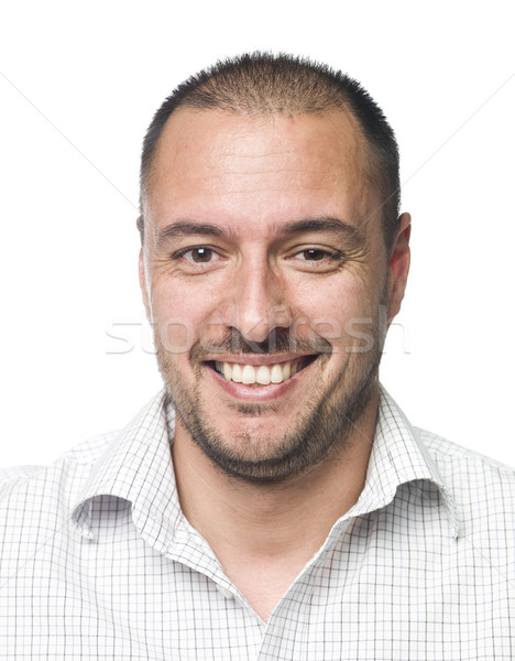 [[stock_photo]]: Portrait · heureux · homme · bouche · tête · shirt