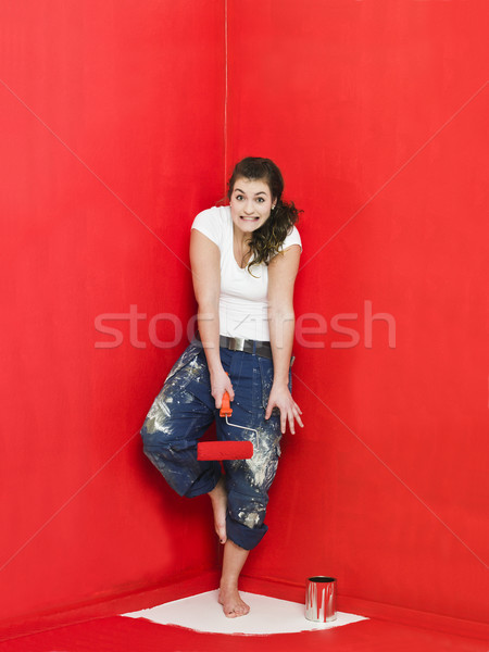 Malarstwo problemy dziewczyna malowany czerwony kobiet Zdjęcia stock © gemenacom