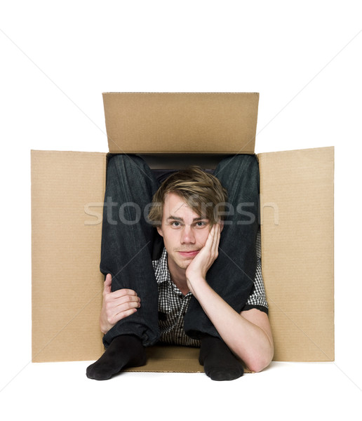 Akrobata bent kartondoboz doboz stúdió férfi Stock fotó © gemenacom