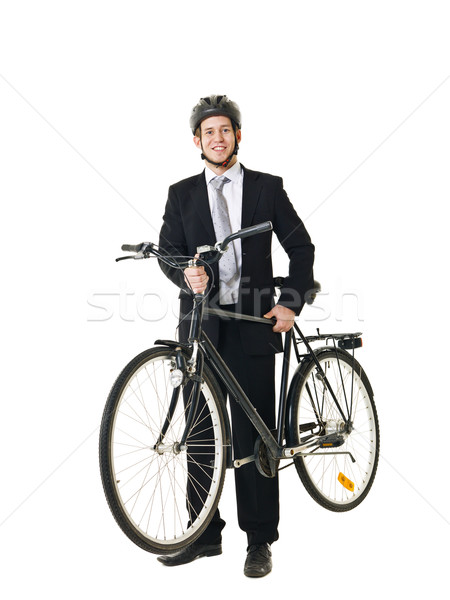 Férfi bicikli fiatalember izolált fehér boldog Stock fotó © gemenacom