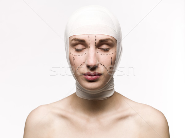 Kobieta przygotowany chirurgia plastyczna kobiet niebieski kobiet Zdjęcia stock © gemenacom
