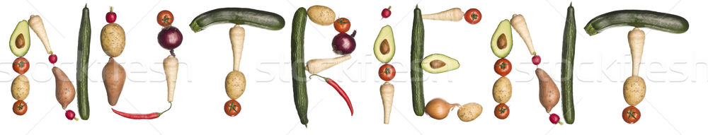 Foto stock: Palavra · nutriente · fora · legumes · isolado · branco