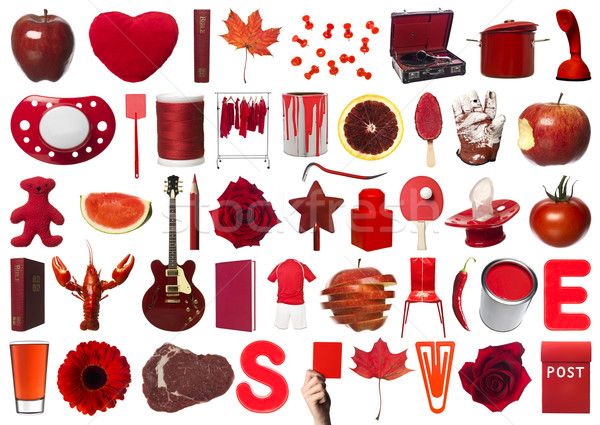 Czerwony obiektów kolaż biały wzrosła serca Zdjęcia stock © gemenacom