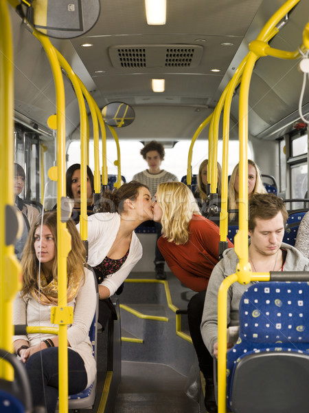 Csók nők busz boldog pár lányok Stock fotó © gemenacom