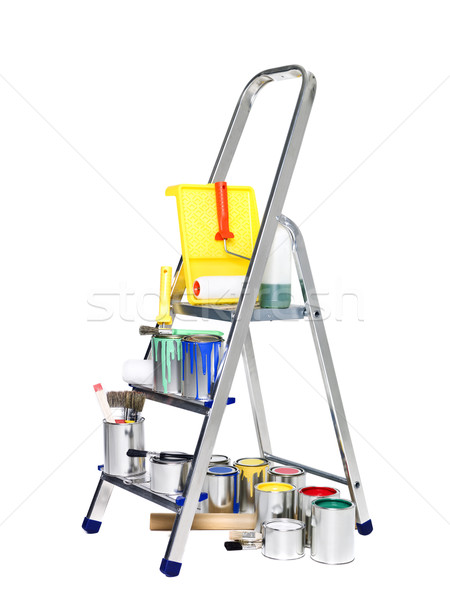 Stepladder with paint cans and brushes Stock photo © gemenacom