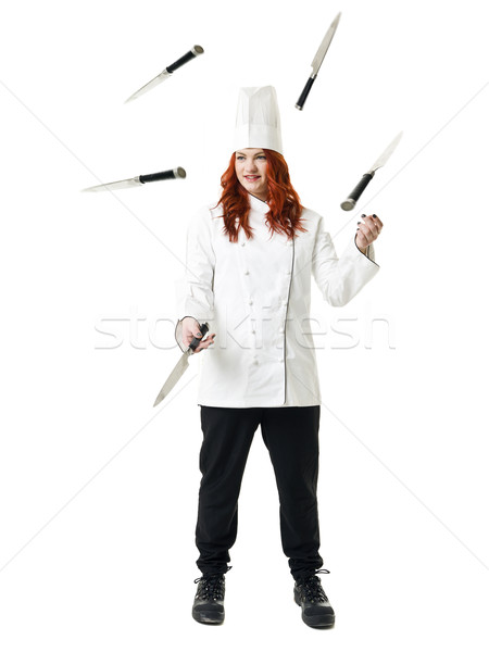戲法 廚師 孤立 白 美女 能源 商業照片 © gemenacom