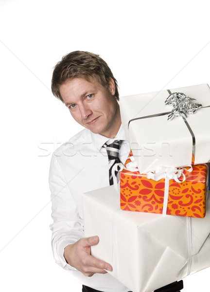 Hombre regalos sonrisa blanco persona humanos Foto stock © gemenacom