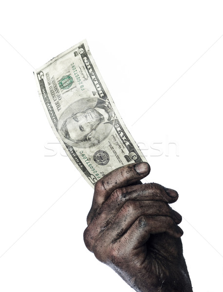 Dirty hand holding a five dollar bank-note Stock photo © gemenacom